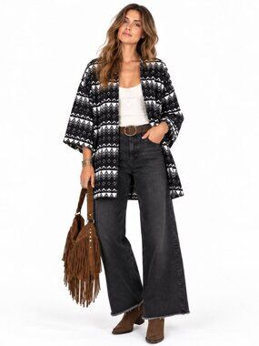 Guadalupe Design Kimono Jacket Womens M Navy White Cotton Boho India